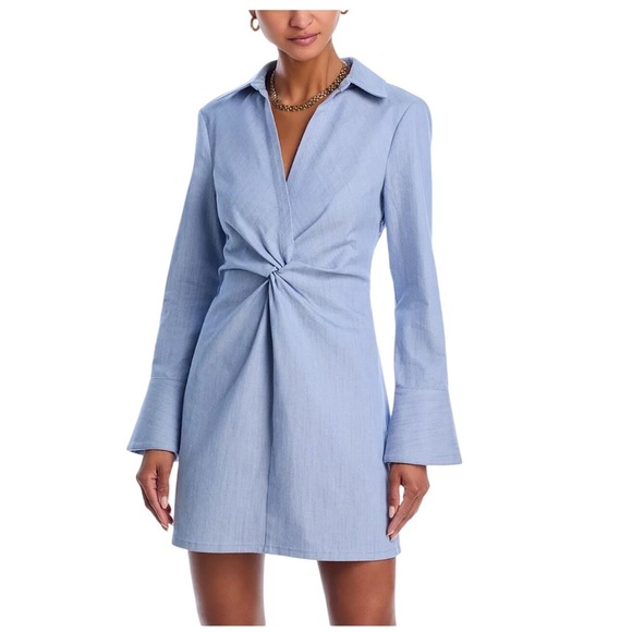 Cinq à Sept McKenna Twist Front Denim Dress Maritime Blue Size 14 NWT